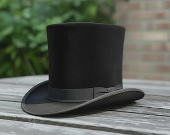 Chapeau haut de forme steampunk victorien - Chapeau en soie noire fait main pour homme, costume de cosplay