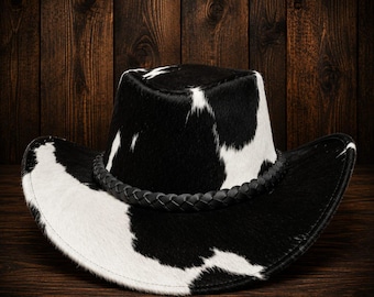 Handmade Cowhide Western Cowboy Hat Hair On Hide Leather Hat