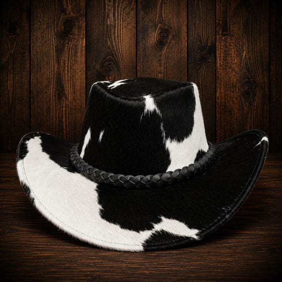 Handmade Cowhide Western Cowboy Hat Hair On Hide Leather Hat