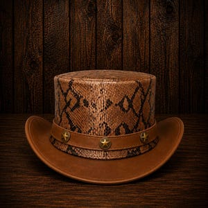 Snakeskin Cowboy Hat Western Leather Hat Python Print Cowboy Hat Rodeo Hat Handmade Ranch Hat Men Women