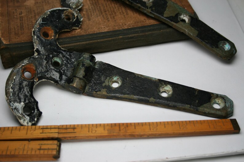 Vintage Brass Heavy Duty Strap Hinges Residual Painted Surface Hardware