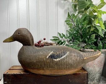 Vintage Carved Wood Duck Decoy/ Home Decor - Rustic  Farmhouse Decor