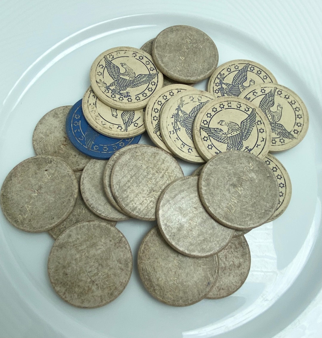 Vintage Clay and Wood Poker Chips Eagle Clay and PLAMWEL Wood Etsy