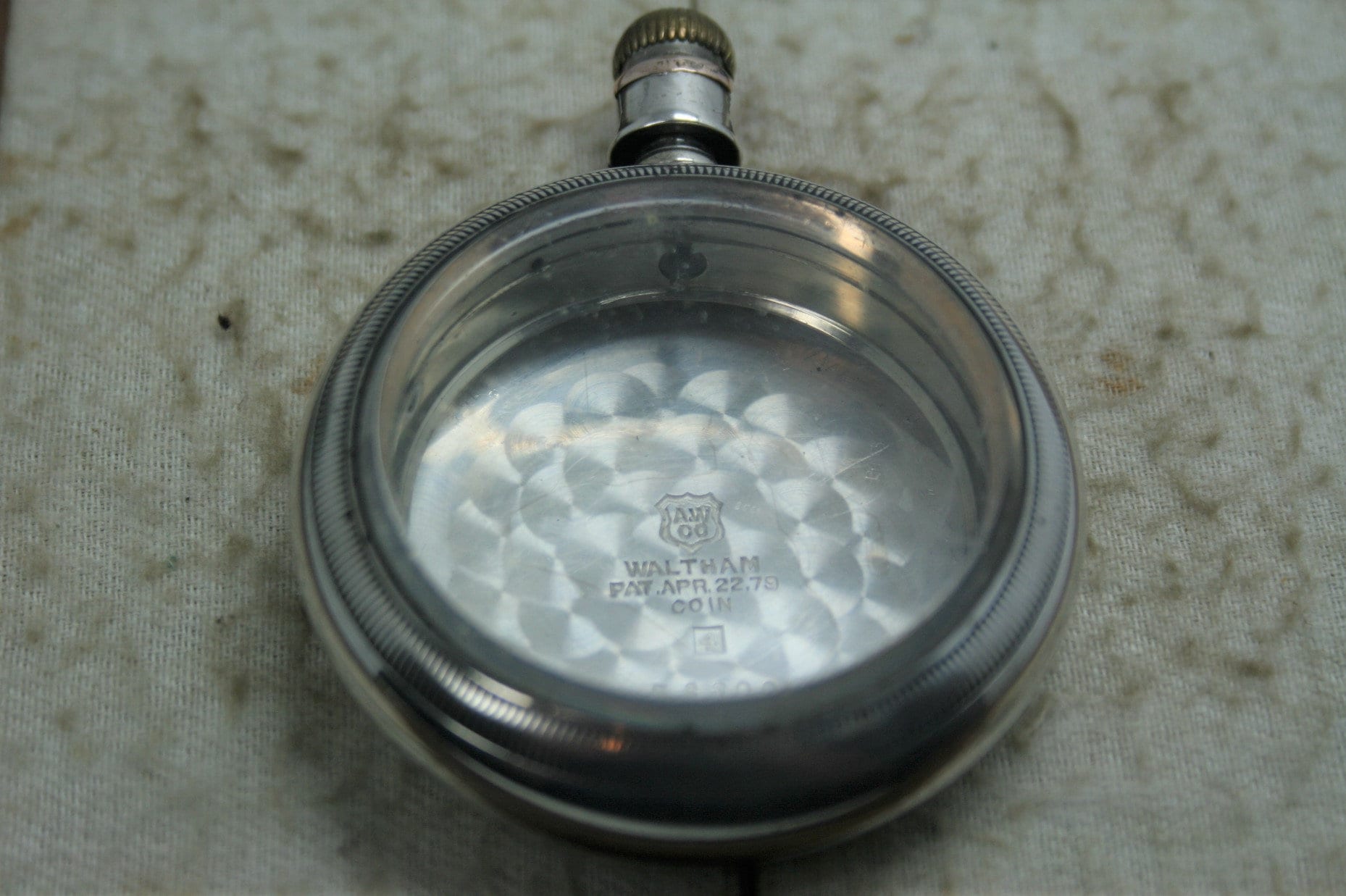 Antique American Waltham Coin Silver Pocket Watch Case - Rose Gold Train on Back - Parts
