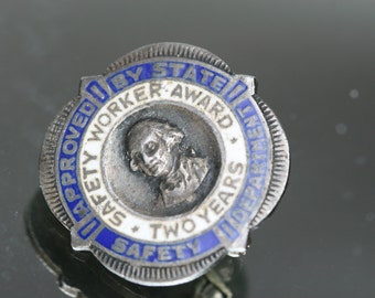 Vintage Sterling and Enamel Safety Workers Award Pin