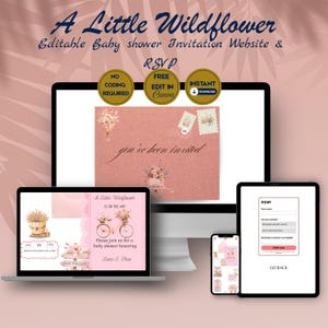 Site Web modifiable d'invitation de baby shower et RSVP, thème de fleurs sauvages, sans codage, téléchargement immédiat (téléchargement numérique)