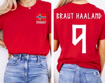 Retro Haaland 9 Norwegen Fußball Unisex T-Shirt, Erling Haaland Shirt, Norwegen Flagge Spieltag Shirt