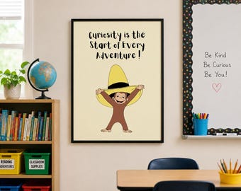 Póster para el aula inspirado en Jorge el Curioso / “La curiosidad es el comienzo de toda aventura” / Descarga digital / 18x24 / Decoración para el aula