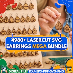 Paquete de más de 4980 archivos SVG para cortar con láser de pendientes / Archivos DXF para joyería para Glowforge / Patrones de carpintería para Cricut / Descarga digital
