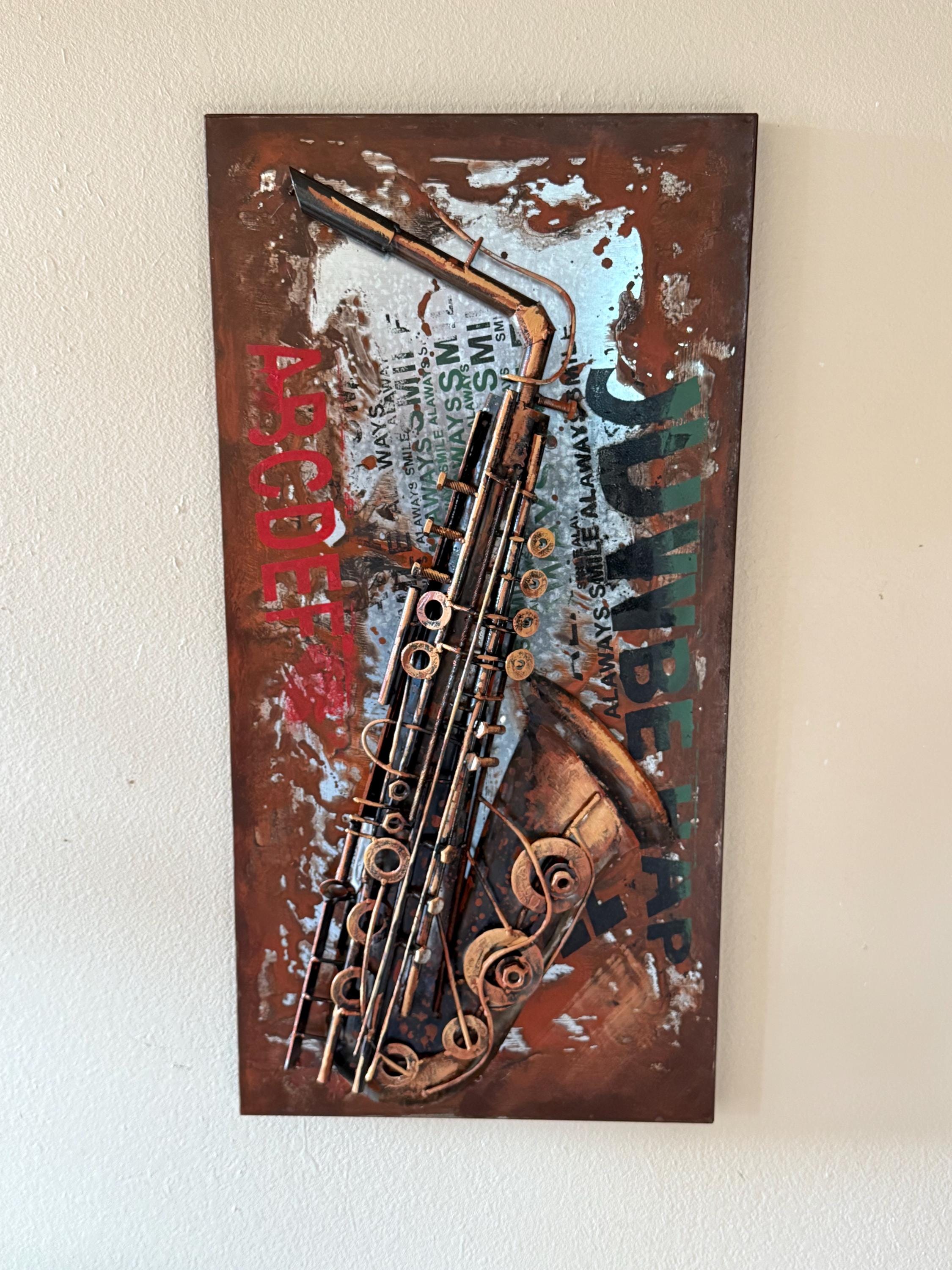 Rustic Saxaphone Handmade 3D Metal Saxophone Wall Art – Industrial Rustic Jazz Decor ...