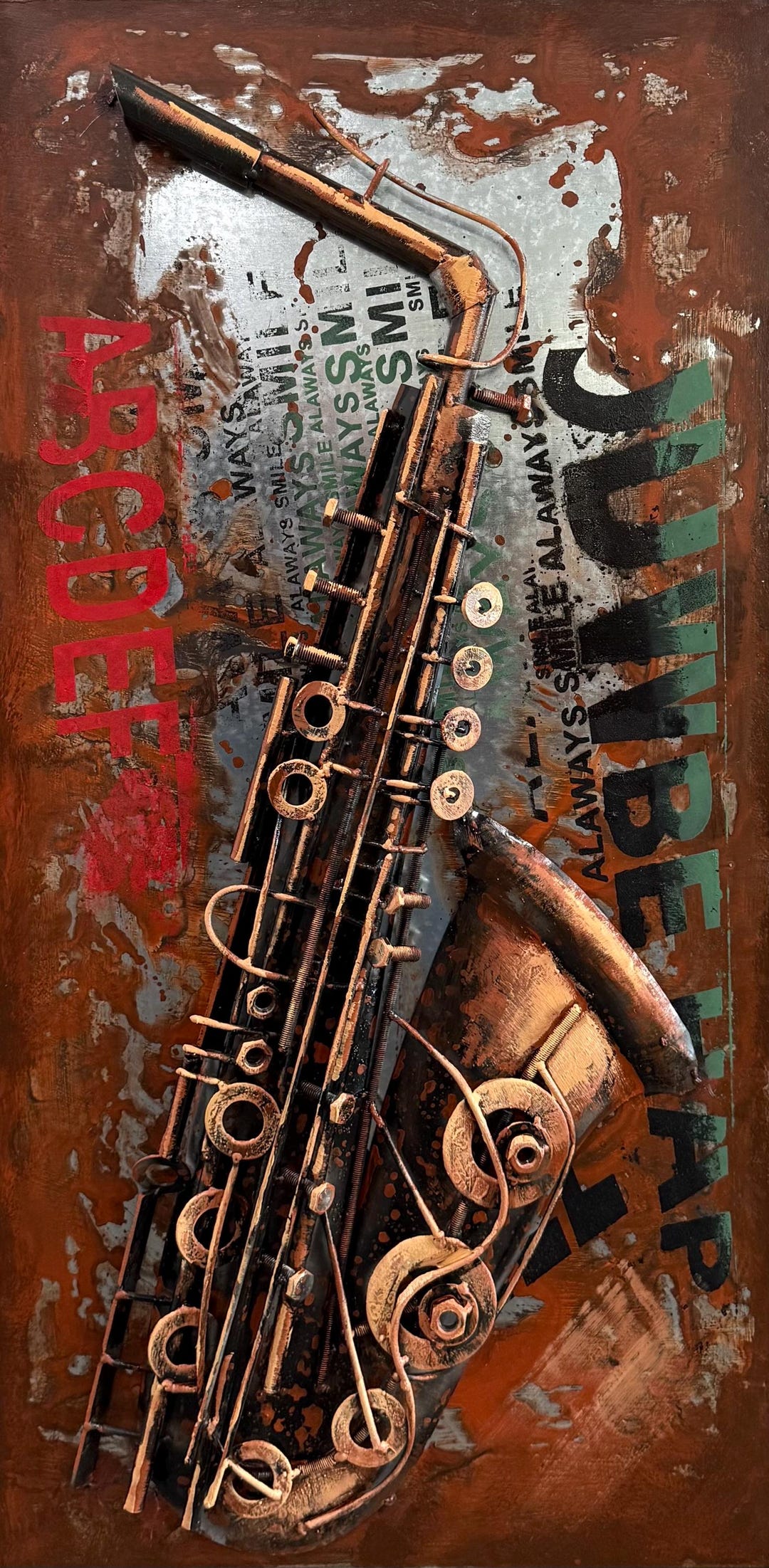 Rustic Saxaphone Handmade 3D Metal Saxophone Wall Art – Industrial Rustic Jazz Decor ...