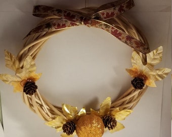 9 inch Gold Fall Pumpkin Wreath