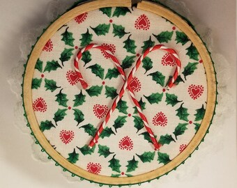 3 Inch Candy Cane Embroidery Hoop Ornament