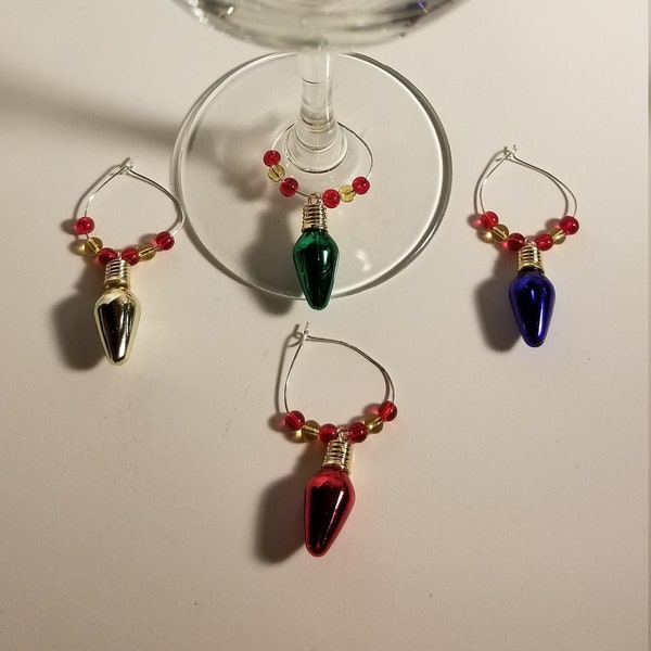 4 pc Christmas Bulb Wine Charm Set