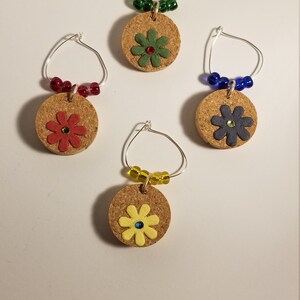 4pc. Flower Cork Wine Charm Set image 2