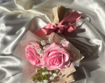 Mini Real-Touch Flower Bouquet - Artificial Rose Bouquet with Korean Style Wrapping, Gift for Her