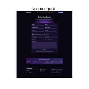 May include: A website interface with a dark purple background and a form to "Get a Free Quote." The form includes fields for name, email, and other details. The text "Digigrow" is at the bottom.