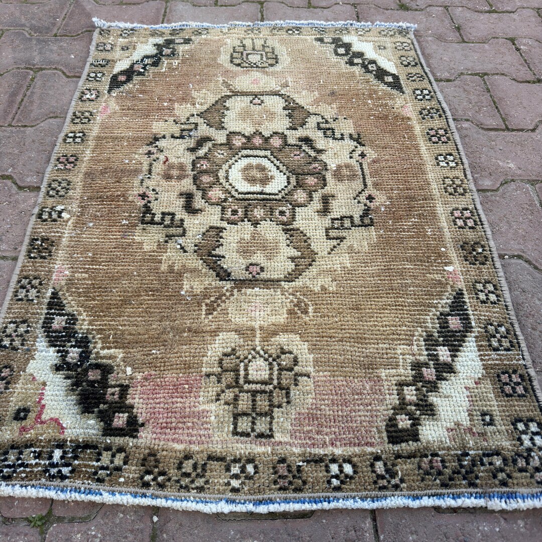 Camel Ivory Abstract Rug 2x3 Camel Brown and Ivory Distressed Vintage Oriental Accent Rug With ...