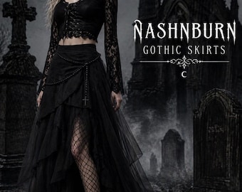 Zwarte gotische hoog-laag rok, gelaagde tule rok, gothic kruis romantische gothic kleding, donkere academische outfit Witchy alternatieve mode