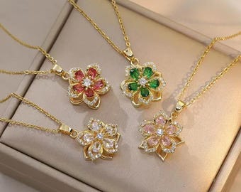Flower Spinning Necklace with Free Rose Gift (Valentine's Day) Princess Jewelry