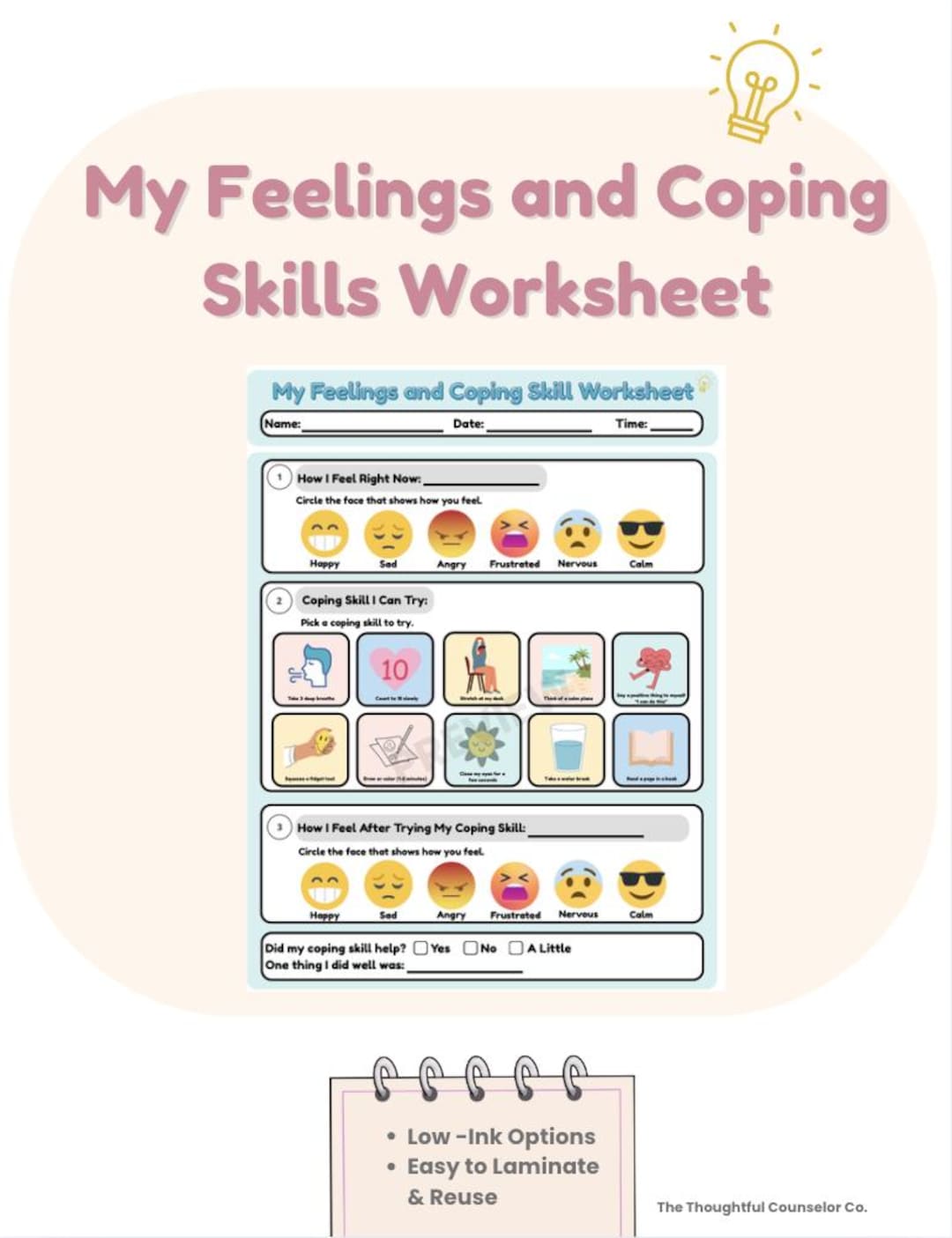 Kids Feelings Worksheet | Emotional Regulation Activity | Coping Skills ...