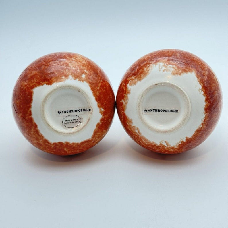 Vases Anthropologie Set 2 Ceramic Bud Orange Reactive Glaze Round 4Home Decor image 7