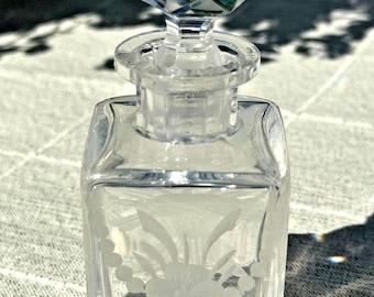 Vintage Perfume Bottle Etched Glass Vanity Decor Small Gift Idea Elegant Coastal