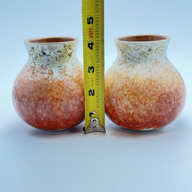 Vases Anthropologie Set 2 Ceramic Bud Orange Reactive Glaze Round 4Home Decor image 4
