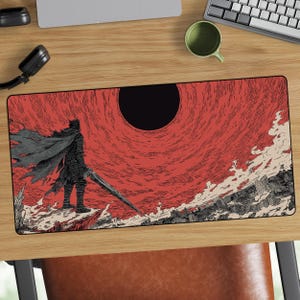 Alfombrilla de escritorio Silueta del Caballero Oscuro Eclipse Rojo / Alfombrilla de ratón para juegos de anime Souls-Like