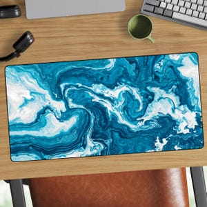 Blue Marble Swirl Desk Mat | Abstract Gaming Mousepad