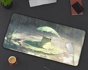 Tappetino da scrivania con rana stravagante sotto la pioggia / Tappetino per mouse con illustrazione anime