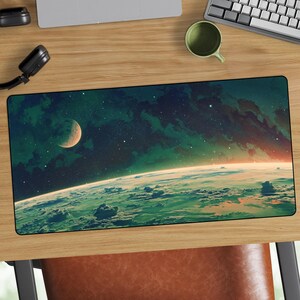 Celestial Planet Horizon Desk Mat | Deep Space Cosmic Mouse Pad