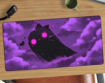 Tappetino da scrivania con illustrazione di un fantasma viola in stile Kawaii / Tappetino per mouse in stile Pastel Goth