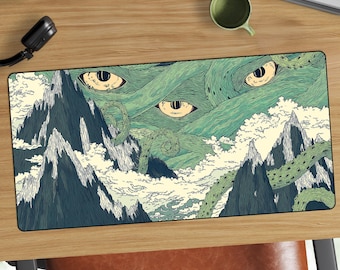 Tappetino da scrivania anime con occhi di montagna onniveggenti / Tappetino per mouse surreale in stile manga horror
