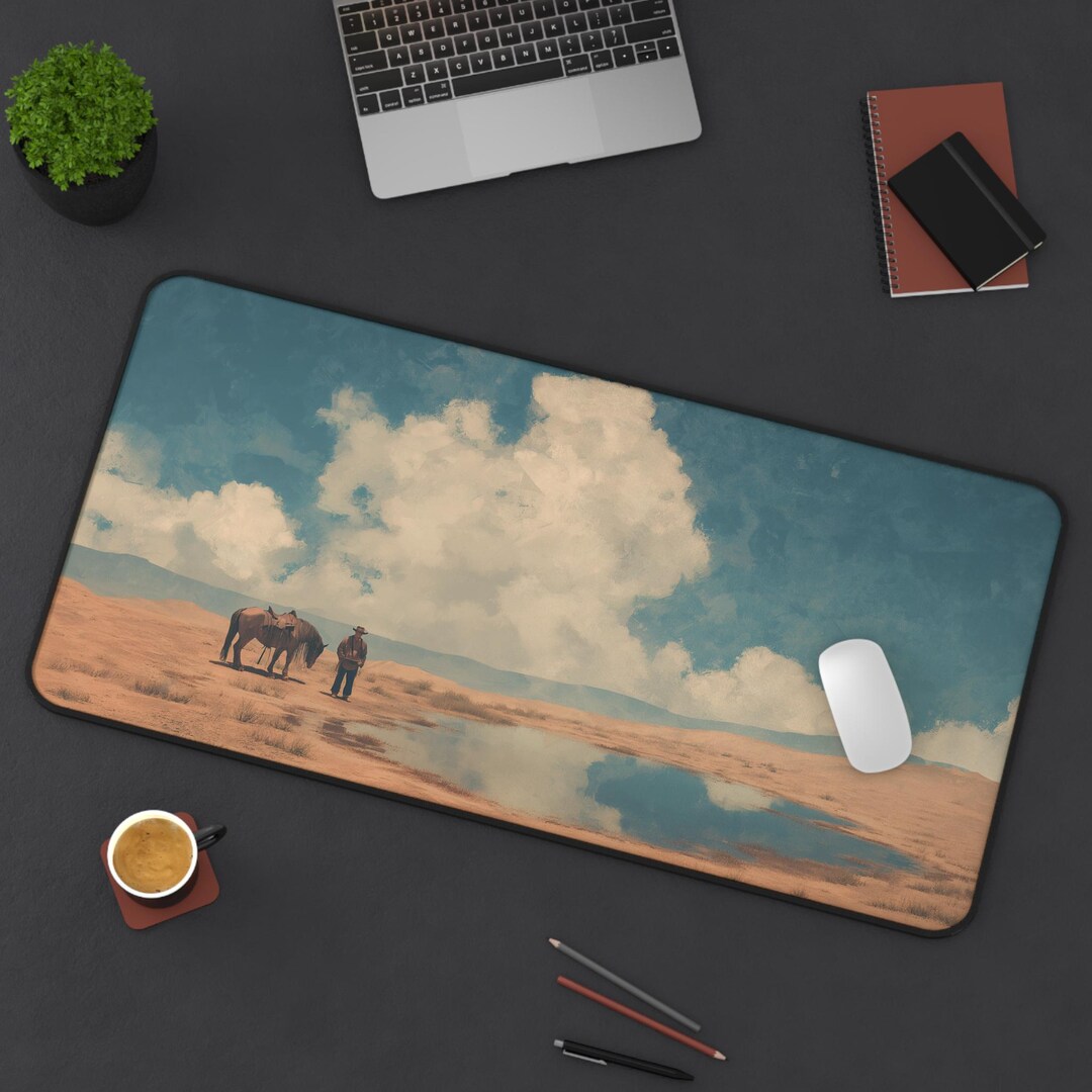 Cowboy and Horse Americana Desk Mat | Western Desert Landscape Mousepad ...