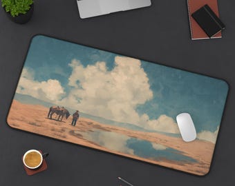 Tappetino da scrivania con cowboy e cavalli in stile americano / Tappetino per mouse con paesaggio del deserto occidentale