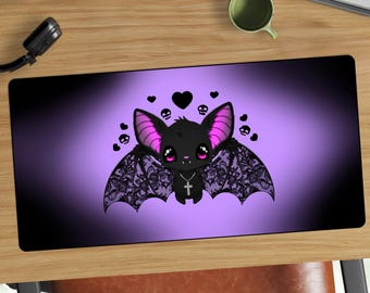 Tappetino da scrivania con pipistrello in stile gotico pastello / Tappetino per mouse con pipistrello vampiro in stile kawaii