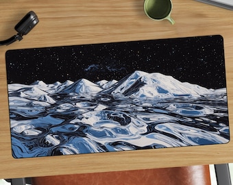 Tappetino da scrivania surreale con pianeta cromato / Tappetino per mouse con paesaggio spaziale astratto