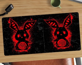 Tappetino da scrivania a spirale con coniglietto graffiti rosso / Tappetino per mouse da gioco dark grunge