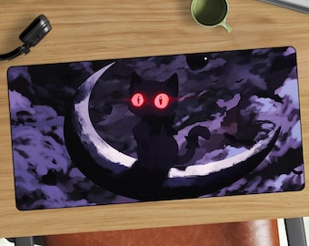 Tappetino da scrivania con gatto nero e luna / Tappetino per mouse con gattino gotico