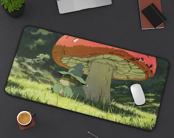Tappetino da scrivania con rana maga sotto il fungo / Tappetino per mouse da gioco anime accogliente