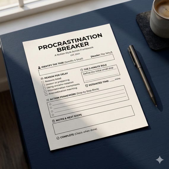 Procrastination Breaker | ADHD Focus Worksheet & Task Planner