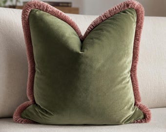 Fluwelen kussenhoes, kussenhoes met kwastjes en franjes, luxe fluwelen woondecoratie