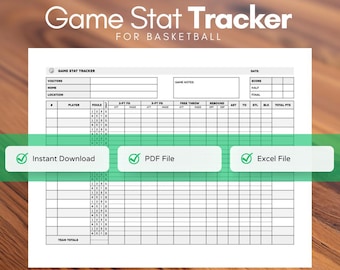 Registro de estadísticas de partidos de baloncesto / Descarga instantánea / PDF imprimible / Excel personalizable