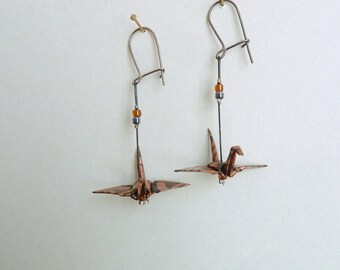 Copper brown Origami earrings / folded varnished paper / available with ear clips / handmade gift for her
