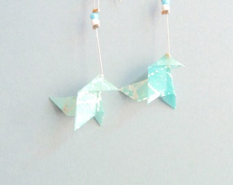 Light blue and white Bird Origami earrings / in folded Japanese paper / available with ear clips / handmade gift for her