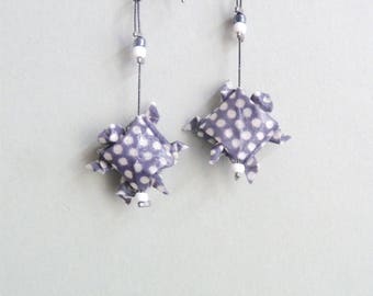 Dark gray and white Turtle Origami Earrings / in folded Japanese paper varnished / available with clips / handmade Gift for her