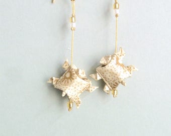 Beige and gold Turtle Origami Earrings / in folded paper varnished / available with clips / handmade Gift for her