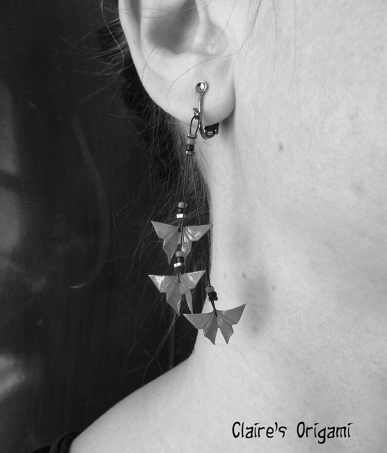 3 Pink Butterflies Origami earrings in folded Japanese paper available with clips handmade gift for her