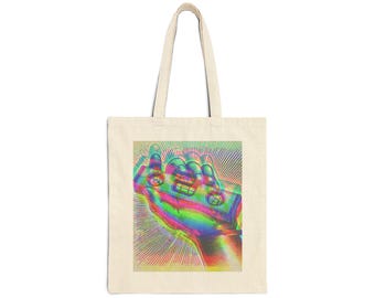 Borsa tote in stile industriale / Borsa tote in tela con grafica colorata